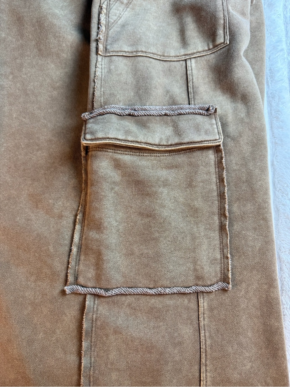 Flag & Anthem Wide Leg Utility Cargo Pants | Acid Wash Tan | Relaxed Fit XL - Picture 9 of 10